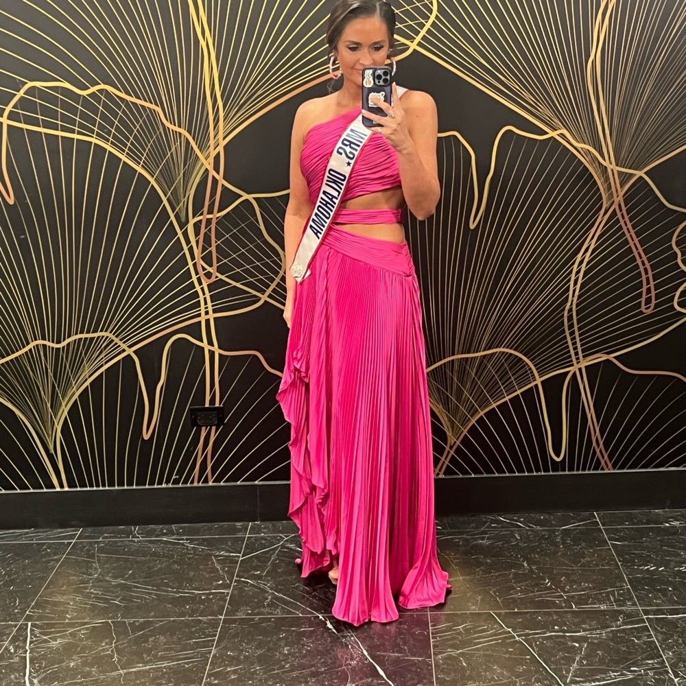 Pleated one shoulder gown